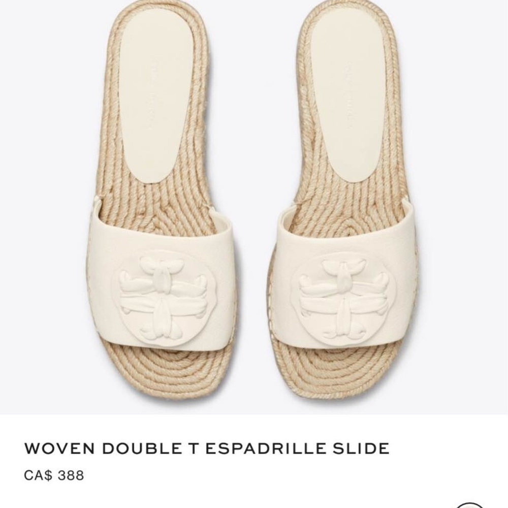 Tory Burch woven T espadrille Slides size11